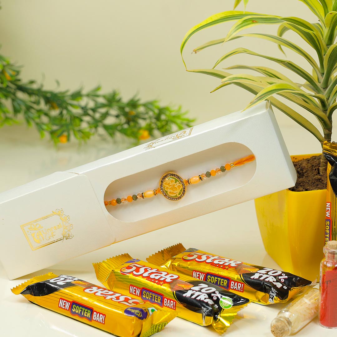 Ganesha Rakhi With Plant N Chocolates Hamper